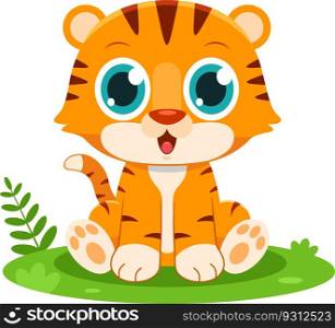 Cute Baby Tiger Animal Cartoon Character. Vector Illustration Flat Design Isolated On Transparent Background