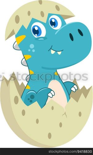 Cute Baby Tyrannosaurus Dinosaur Cartoon Character Hatching From Egg. Vector Illustration Flat Design Isolated On Transparent Background
