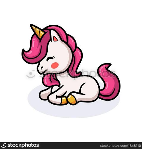 Cute baby unicorn cartoon lying down