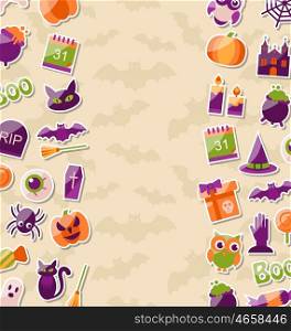 Cute Background for Halloween Party with Colorful Flat Icons. Illustration Cute Background for Halloween Party with Colorful Flat Icons - Vector