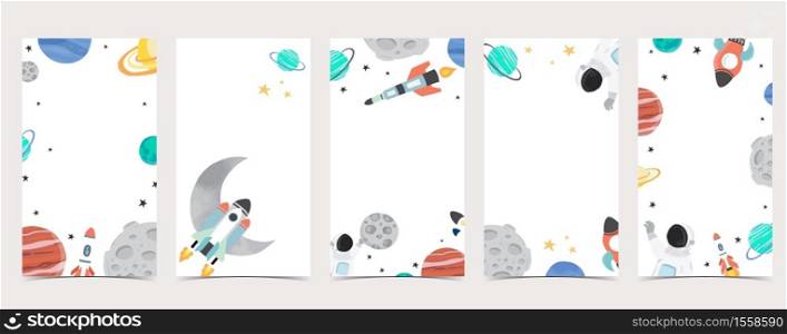 Cute background for social media.Set of instagram story with astronaut,earth,moon,star