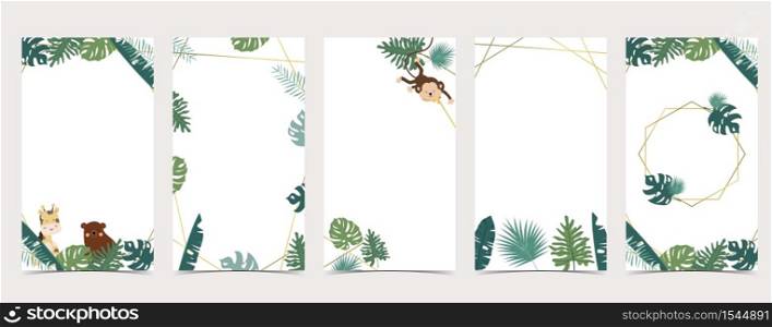 Cute background for social media.Set of instagram story with jungle,safari,animal
