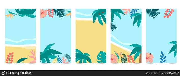 Cute background for social media.Set of instagram story with summer,beach,coconut tree