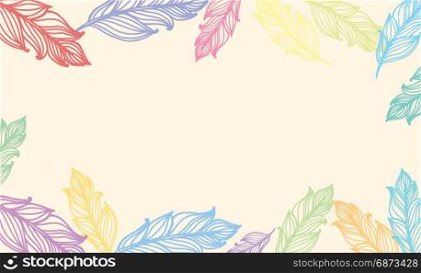 Cute background with feathers. Vector card design with border in bohemian style.. Cute background with feathers. Vector card design with border in bohemian style. Ethnic border.