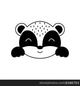Cute badger head in Scandinavian style. Animal face for kids t-shirts, wear, nursery decoration, greeting cards, invitations, poster, house interior. Vector stock illustration