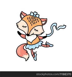 Cute ballet dancer fox,Cartoon adorable animal character or mascot,isolated on white background,vector illustration