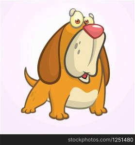Cute Basset Hound dog cartoon. Vector illustration isolated on white background