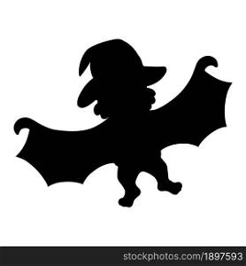 Cute bat. Black silhouette. Design element. Vector illustration isolated on white background. Template for books, stickers, posters, cards, clothes.