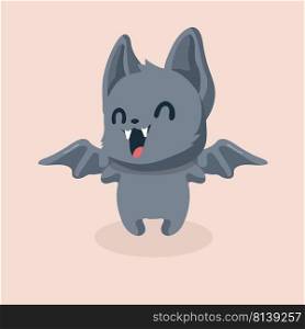Cute bat cartoon on pastel background. 