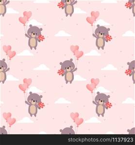 Cute bear and Valentine balloon seamless pattern.