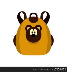 Cute bear backpack icon. Flat illustration of cute bear backpack vector icon for web design. Cute bear backpack icon, flat style