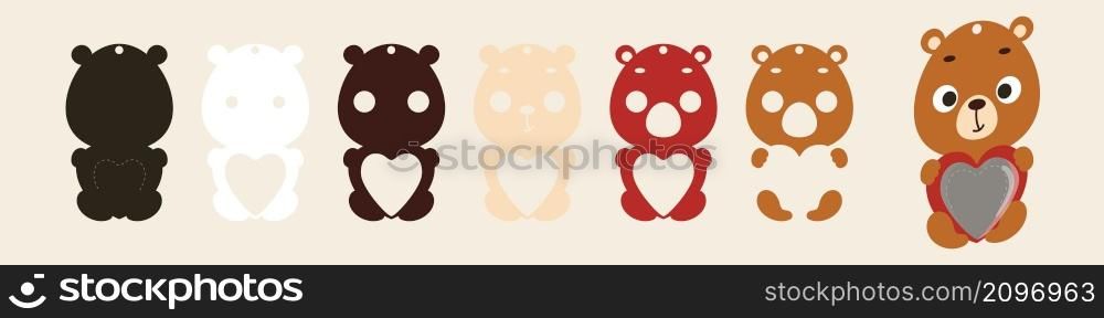 Cute bear candy ornament. Layered paper decoration treat holder for dome. Hanger for sweets, candy for birthday, baby shower, valentine days. Print, cut out, glue. Vector stock illustration
