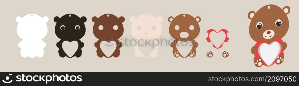 Cute bear candy ornament. Layered paper decoration treat holder for dome. Hanger for sweets, candy for birthday, baby shower, valentine days. Print, cut out, glue. Vector stock illustration