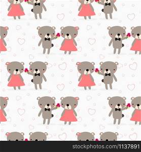 Cute bear couple seamless pattern. Lovely bear in Valentine concept