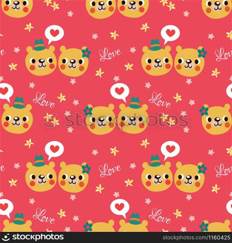Cute bear face seamless pattern. Lovely animal in Valentine concept.