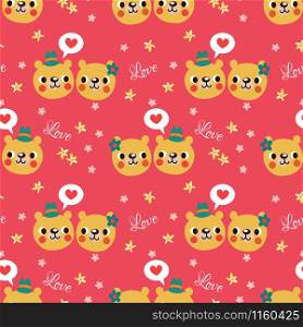 Cute bear face seamless pattern. Lovely animal in Valentine concept.