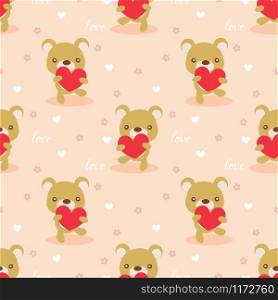 Cute bear hold a heart seamless pattern. Cute Valentine concept.
