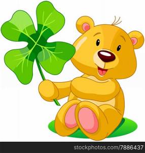 Cute bear holding clover. St. Patrick&rsquo;s Day illustration