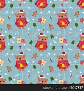 Cute bear in Christmas theme seamless pattern