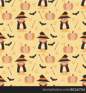 Cute Bear in Halloween Witch Costume Seamless Pattern.
