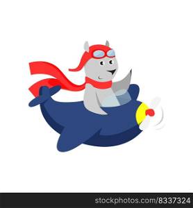 Cute bear in red scarf piloting plane. Cartoon character, aircraft, trip. Animal concept. Can be used for topics like travel, vacation, activity