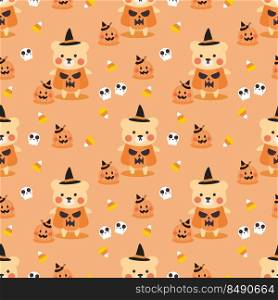 Cute Bear Wears Pumpkin Seamless Pattern