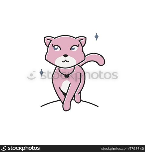 Cute Beautiful Girl Cat Walking Sparkling Flat Cartoon Illustration
