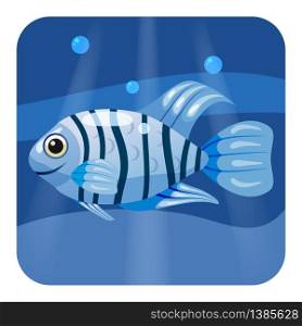 Cute beautiful tropical fish, on sea background, ocean, vector isolated. Cute beautiful blue tropical fish, on sea background, ocean, vector, isolated, cartoon style