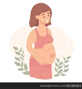 Cute beautiful young pregnant girl. Vector illustration. Future happy mother in flat cartoon style
