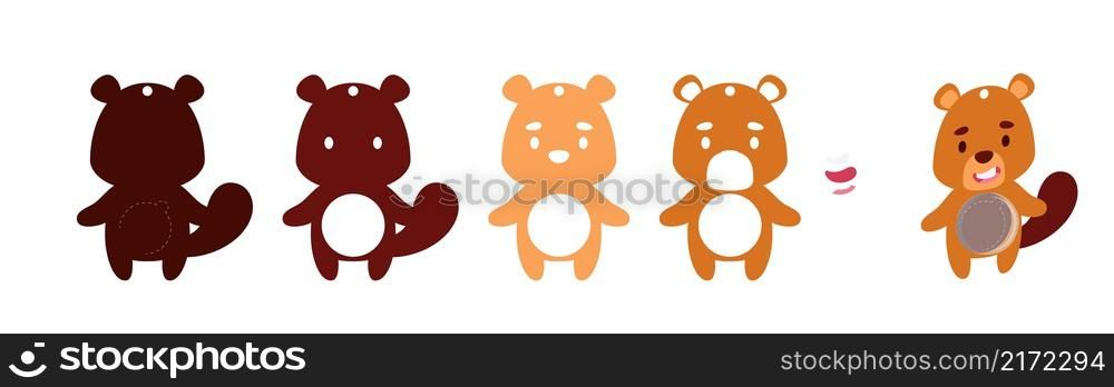 Cute beaver candy ornament. Layered paper decoration treat holder for dome. Hanger for sweets, candy for birthday, baby shower, halloween, christmas. Print, cut out, glue. Vector stock illustration