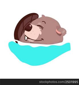 Cute beaver embracing tail and sleeping semi flat color vector character. Posing figure. Half body animal on white. Simple cartoon style illustration for web graphic design and animation. Cute beaver embracing tail and sleeping semi flat color vector character
