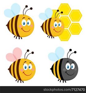 Cute Bee Cartoon Character Set 4. Flat Vector Collection Isolated On White Background