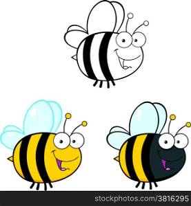 Cute Bee Cartoon Mascot Characters. Set Collection 3
