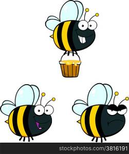 Cute Bee Cartoon Mascot Characters. Set Collection 4