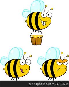 Cute Bee Cartoon Mascot Characters. Set Collection 5