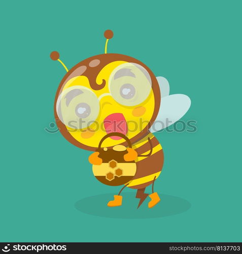 Cute bee cartoon vector isolated on pastel background. . Cute bee cartoon vector isolated