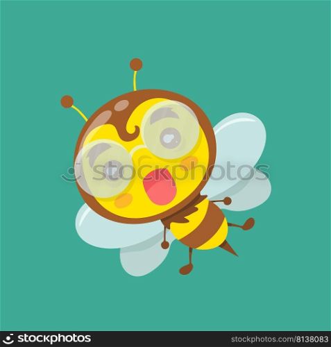 Cute bee cartoon vector isolated on pastel background. . Cute bee cartoon vector isolated