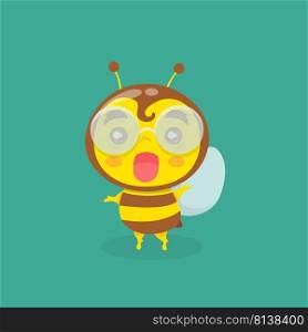 Cute bee cartoon vector isolated on pastel background. . Cute bee cartoon vector isolated