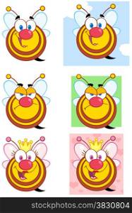 Cute Bees Cartoon Mascot Character. Collection