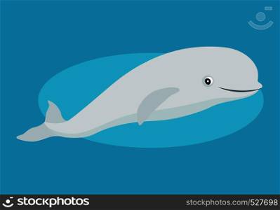 Cute beluga whale icon, funny white Arctic cetacean, isolated on blue background, marine mammal, vector illustration. Cute beluga whale icon, funny white Arctic cetacean, isolated on blue background, marine mammal, vector illustration.