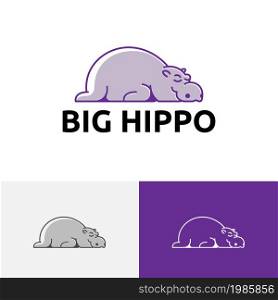 Cute Big Hippo Sleeping Africa Animal Zoo Logo
