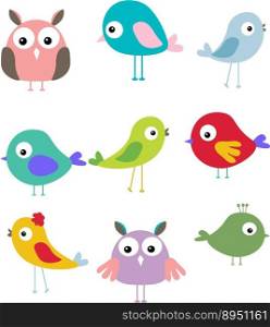 Cute bird cartoon set vector image