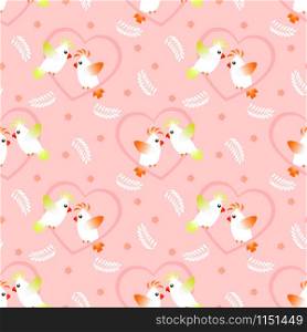 Cute bird in love seamless pattern. Lovely animal in Valentine concept.