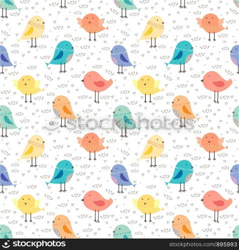 Cute bird seamless pattern background. Vector illustration for fabric and gift wrap paper design.