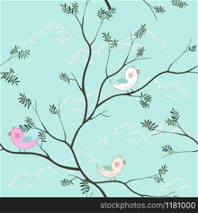 Cute birds cartoon seamless pattern on soft blue background for kid product,t-shirt,,print,fabric,textile or wallpaper,vector illustration