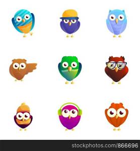 Cute birds icon set. Cartoon set of 9 cute birds vector icons for web design isolated on white background. Cute birds icon set, cartoon style