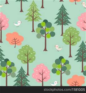 Cute birds in colorful forest seamless pattern for kid product,t-shirt,fashion,fabric,textile,print or wallpaper,vector illustration