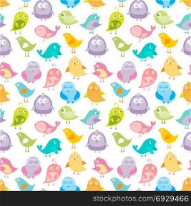 Cute birds seamless pattern. Vector illustration. Cute birds seamless pattern. Vector illustration in soft pastel colors. Colorful background. Can be used for baby textile, print, child cloth, wallpaper, notebook, wrapping.