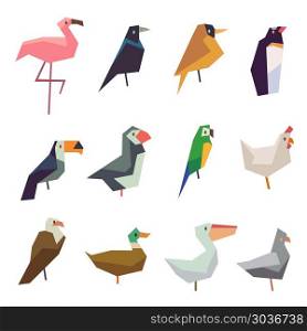 Cute birds vector flat icons set. Cute birds vector flat icons set. Illustration of wild parrot and pigeon