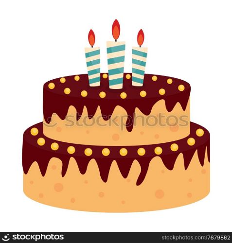 Cute Birthday Cake Icon with Candles. Design Element for Party Invitation, Congratulation. Vector Illustration. Cute Birthday Cake Icon with Candles. Design Element for Party Invitation, Congratulation. Vector Illustration EPS10